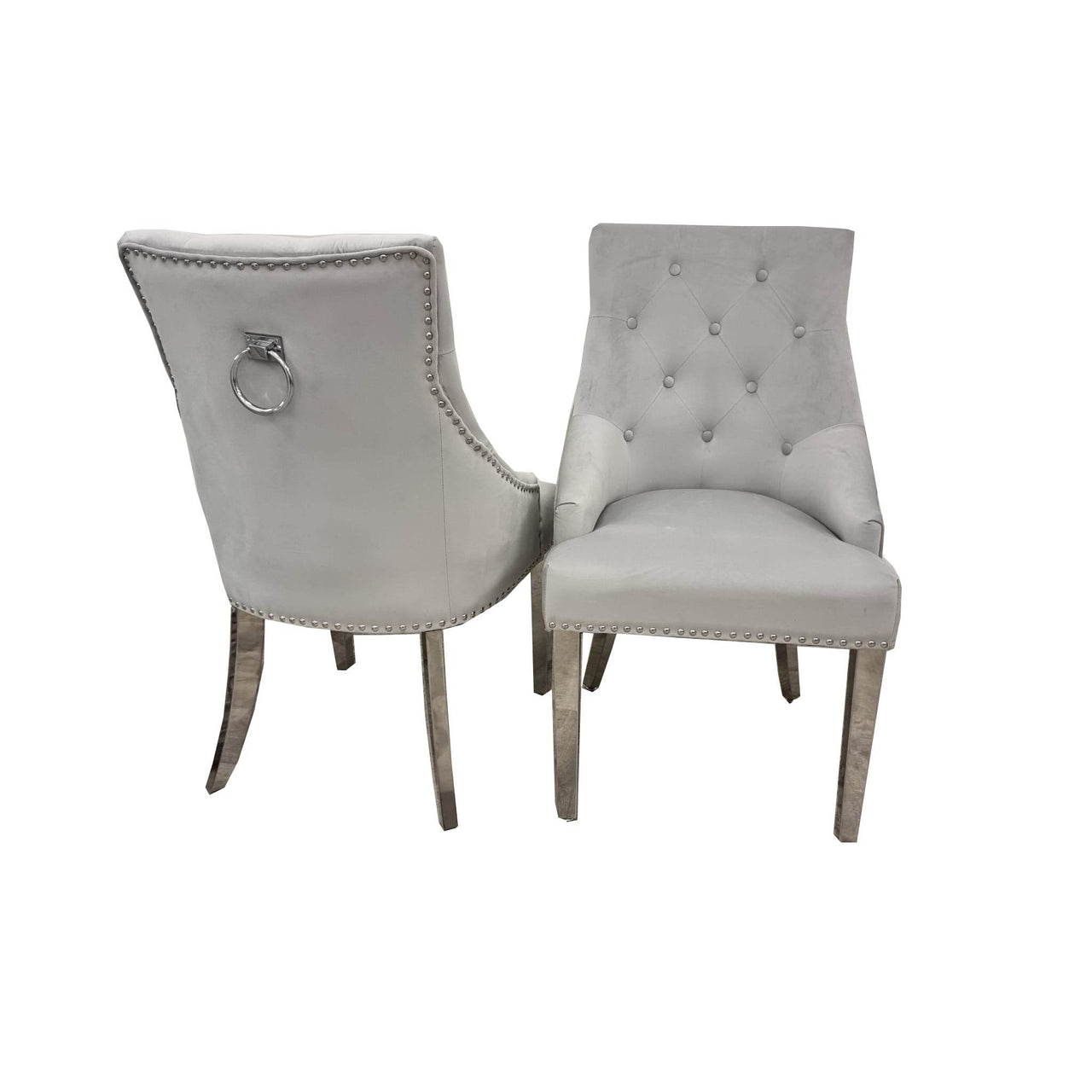 Duke Velvet Dining Chair With Chrome Knocker - Luxurious Design In 4 Colors, UK Fire Resistant - UK Luxury Furniture