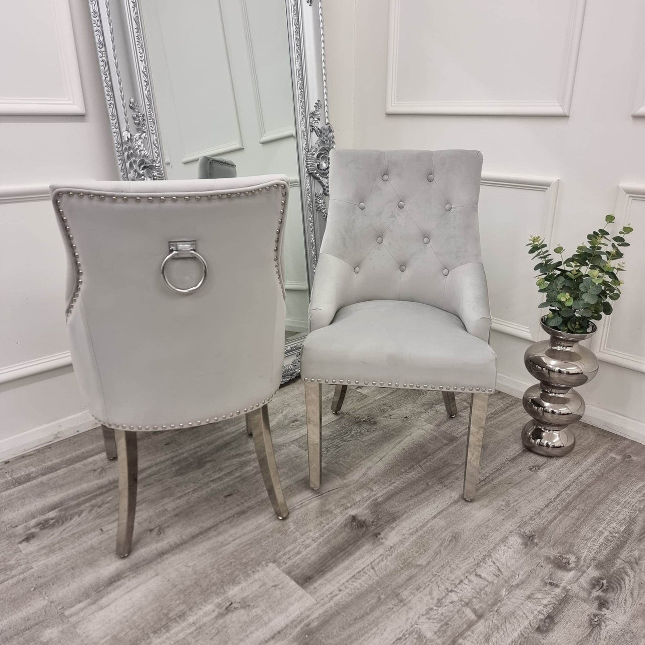Duke Velvet Dining Chair With Chrome Knocker - Luxurious Design In 4 Colors, UK Fire Resistant - UK Luxury Furniture