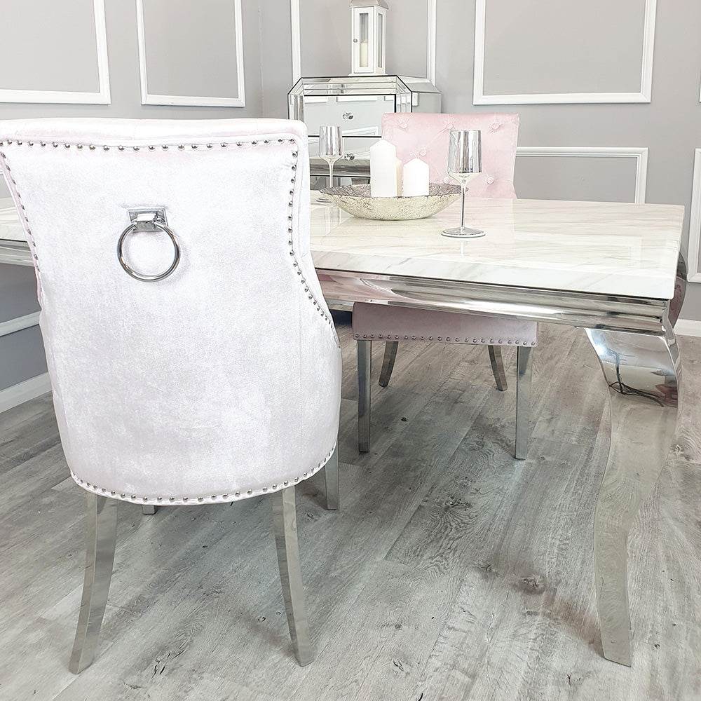 Duke Velvet Dining Chair With Chrome Knocker - Luxurious Design In 4 Colors, UK Fire Resistant - UK Luxury Furniture