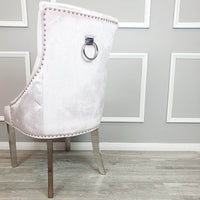 Duke Velvet Dining Chair With Chrome Knocker - Luxurious Design In 4 Colors, UK Fire Resistant - UK Luxury Furniture