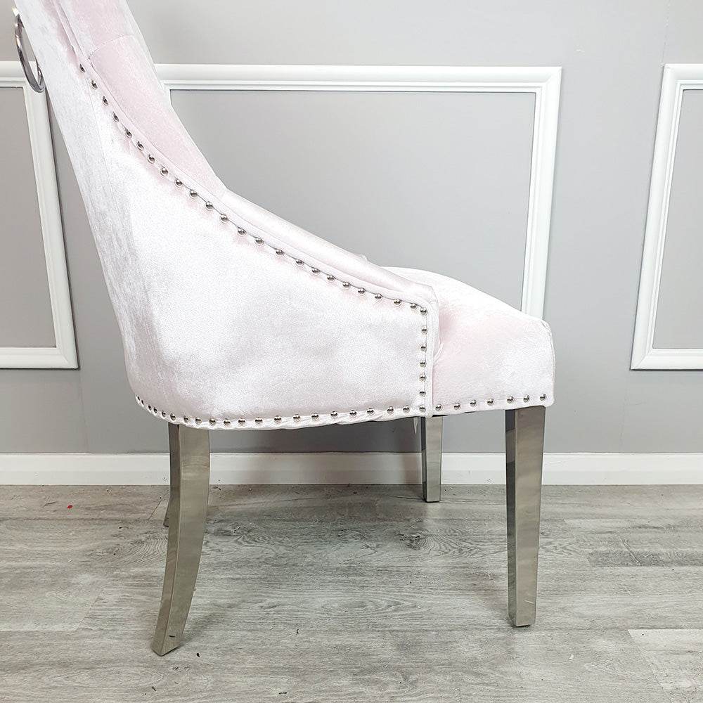 Duke Velvet Dining Chair With Chrome Knocker - Luxurious Design In 4 Colors, UK Fire Resistant - UK Luxury Furniture