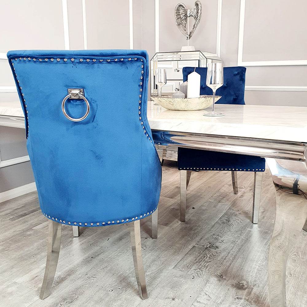 Duke Velvet Dining Chair With Chrome Knocker - Luxurious Design In 4 Colors, UK Fire Resistant - UK Luxury Furniture