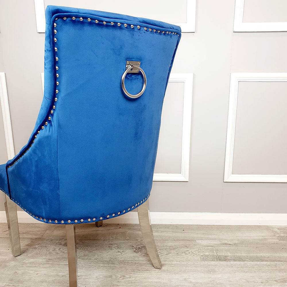 Duke Velvet Dining Chair With Chrome Knocker - Luxurious Design In 4 Colors, UK Fire Resistant - UK Luxury Furniture