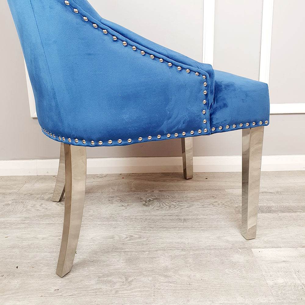 Duke Velvet Dining Chair With Chrome Knocker - Luxurious Design In 4 Colors, UK Fire Resistant - UK Luxury Furniture