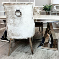 Duke Velvet Dining Chair With Chrome Knocker - Luxurious Design In 4 Colors, UK Fire Resistant - UK Luxury Furniture