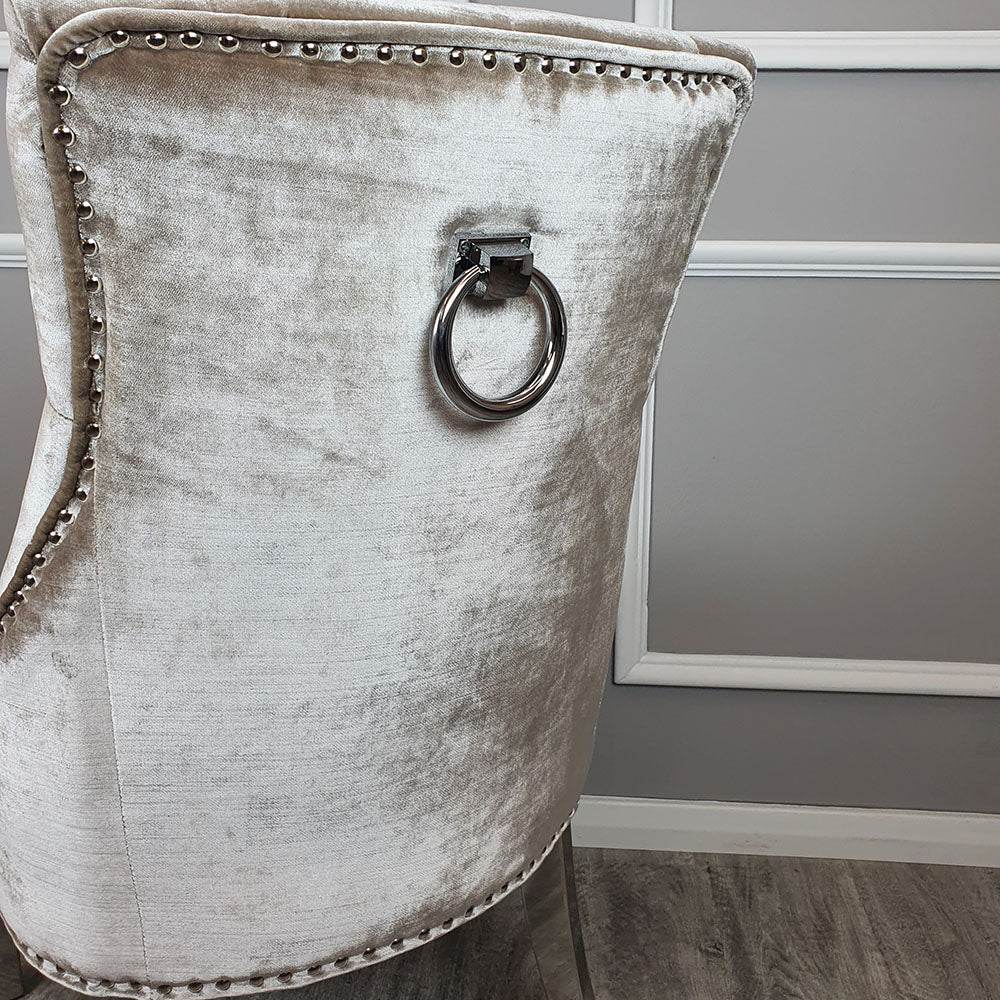 Duke Velvet Dining Chair With Chrome Knocker - Luxurious Design In 4 Colors, UK Fire Resistant - UK Luxury Furniture