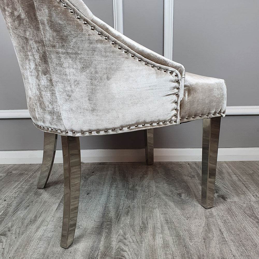 Duke Velvet Dining Chair With Chrome Knocker - Luxurious Design In 4 Colors, UK Fire Resistant - UK Luxury Furniture