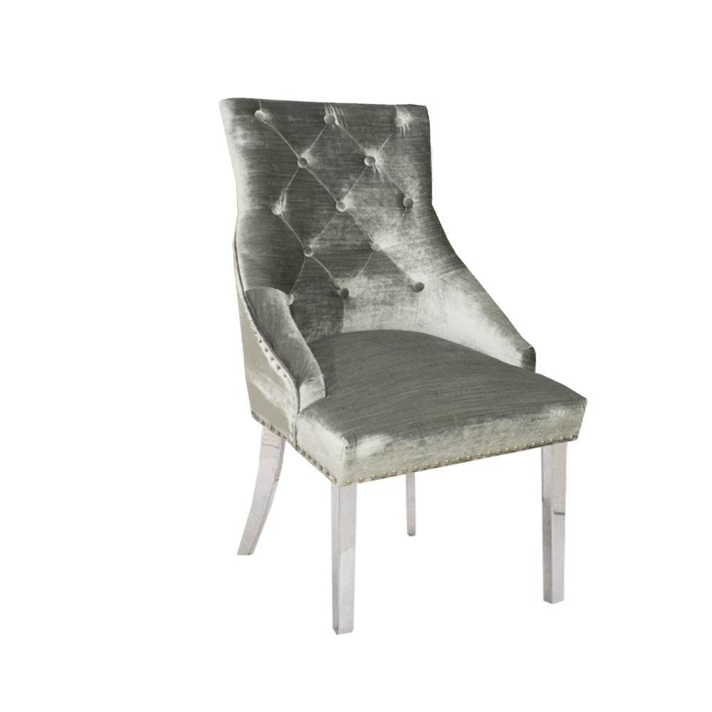 Duke Velvet Dining Chair With Chrome Knocker - Luxurious Design In 4 Colors, UK Fire Resistant - UK Luxury Furniture