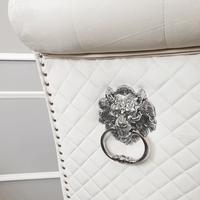 Emma Velvet Dining Chair With Chrome Lion Knocker, Buttoned Scroll Top, Quilted Back - UK Luxury Furniture