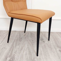Flora Premium Leather Dining Chair with Ruched Design and Scandinavian Black Legs - Grey, Tan, Khaki Options - UK Luxury Furniture