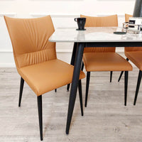 Flora Premium Leather Dining Chair with Ruched Design and Scandinavian Black Legs - Grey, Tan, Khaki Options - UK Luxury Furniture