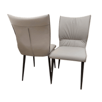 Flora Premium Leather Dining Chair with Ruched Design and Scandinavian Black Legs - Grey, Tan, Khaki Options - UK Luxury Furniture