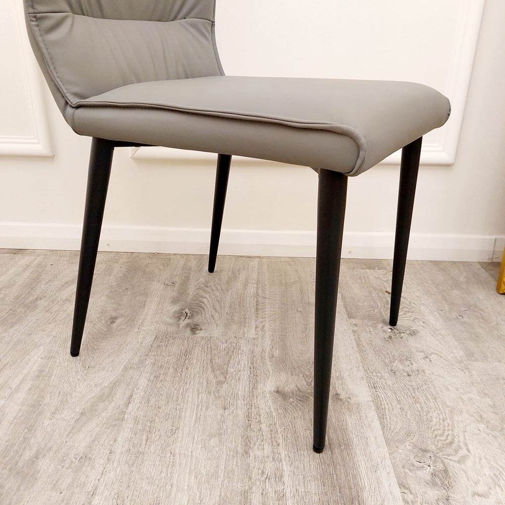 Flora Premium Leather Dining Chair with Ruched Design and Scandinavian Black Legs - Grey, Tan, Khaki Options - UK Luxury Furniture