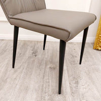 Flora Premium Leather Dining Chair with Ruched Design and Scandinavian Black Legs - Grey, Tan, Khaki Options - UK Luxury Furniture