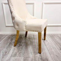 Kensington Cream Velvet Dining Chair with Gold Stud Detail and Luxurious Buttoned Back - UK Luxury Furniture
