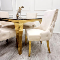 Kensington Cream Velvet Dining Chair with Gold Stud Detail and Luxurious Buttoned Back - UK Luxury Furniture
