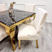 Kensington Cream Velvet Dining Chair with Gold Stud Detail and Luxurious Buttoned Back - UK Luxury Furniture