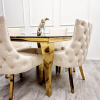 Kensington Cream Velvet Dining Chair with Gold Stud Detail and Luxurious Buttoned Back - UK Luxury Furniture
