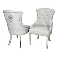 Megan Dining Chair with Lion Knocker - Plain Back Design, Leather & Velvet Options, Chrome Legs - UK Luxury Furniture