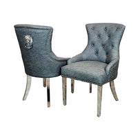 Megan Dining Chair with Lion Knocker - Plain Back Design, Leather & Velvet Options, Chrome Legs - UK Luxury Furniture