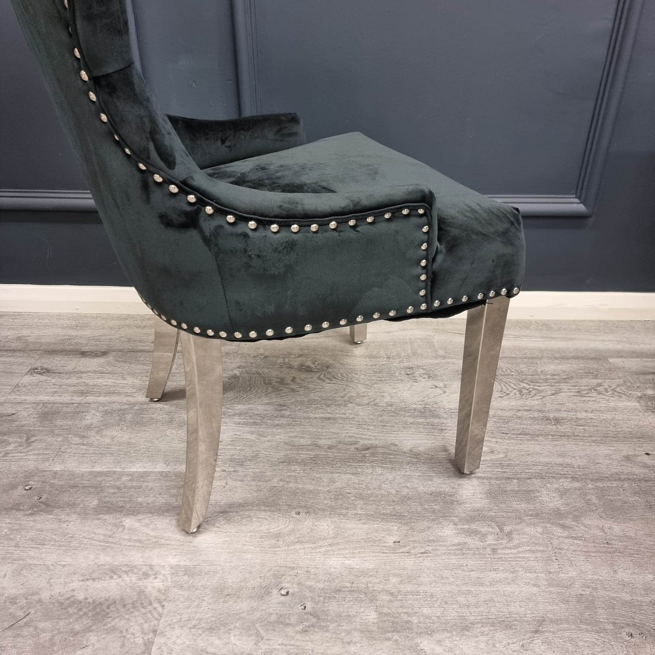 Megan Luxury Velvet Promo Chair - Stylish Chrome Ring Knocker, Available in 4 Elegant Colours - UK Luxury Furniture