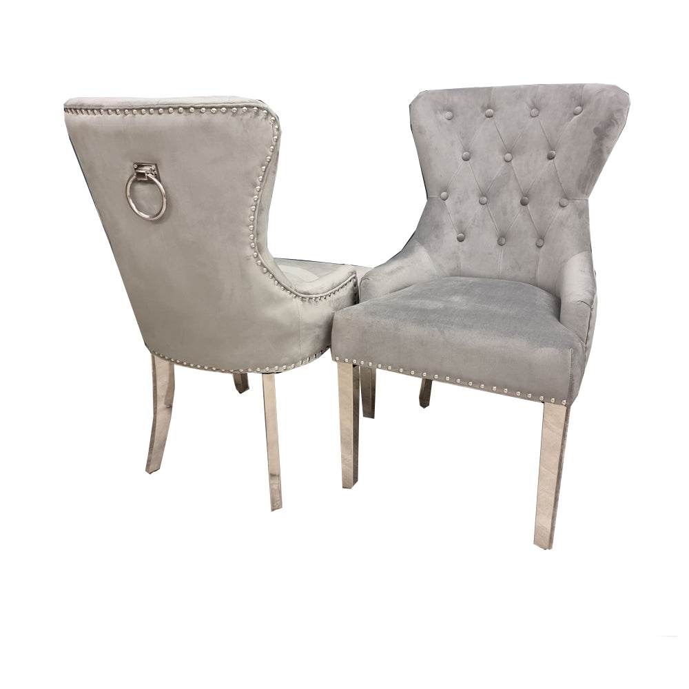 Megan Luxury Velvet Promo Chair - Stylish Chrome Ring Knocker, Available in 4 Elegant Colours - UK Luxury Furniture