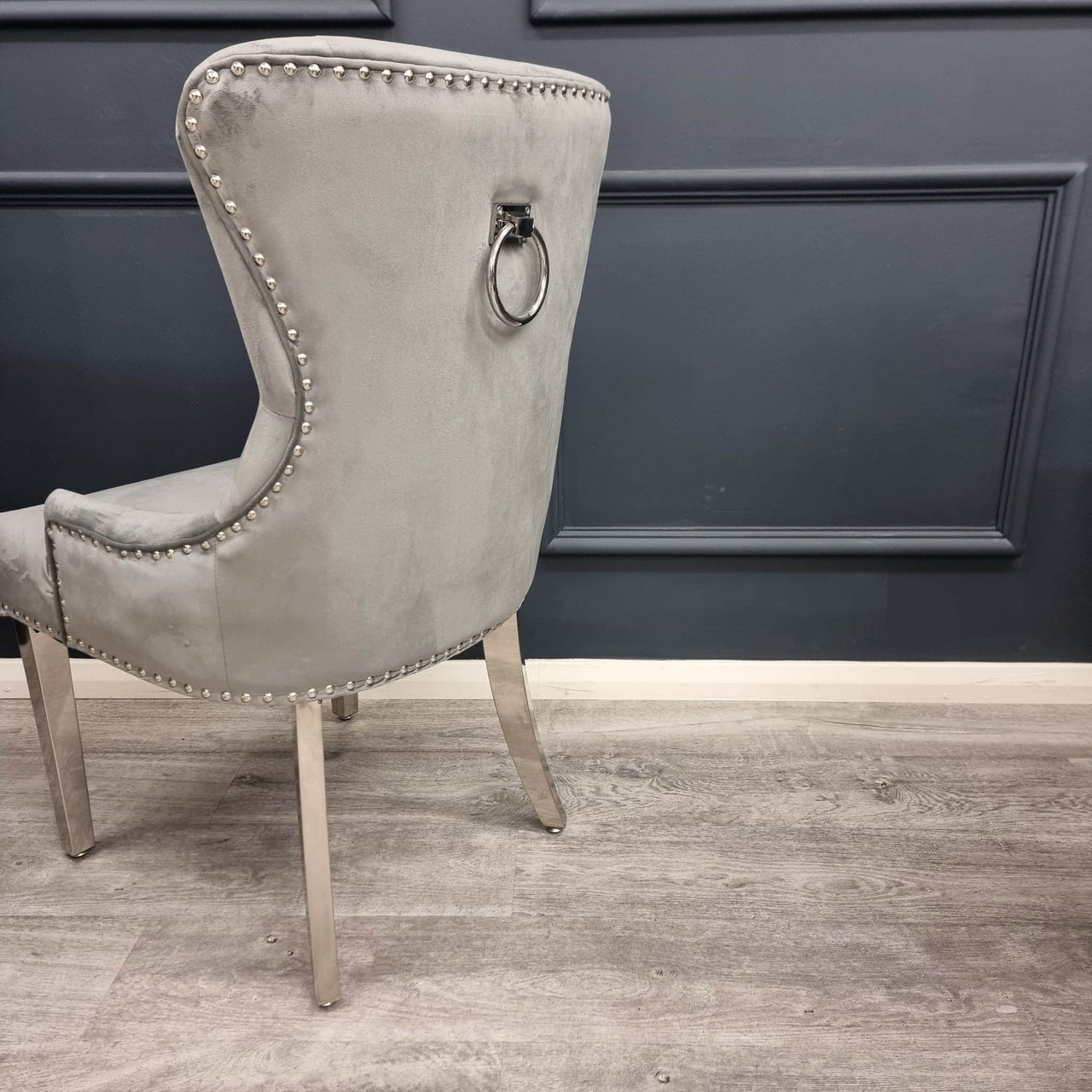 Megan Luxury Velvet Promo Chair - Stylish Chrome Ring Knocker, Available in 4 Elegant Colours - UK Luxury Furniture