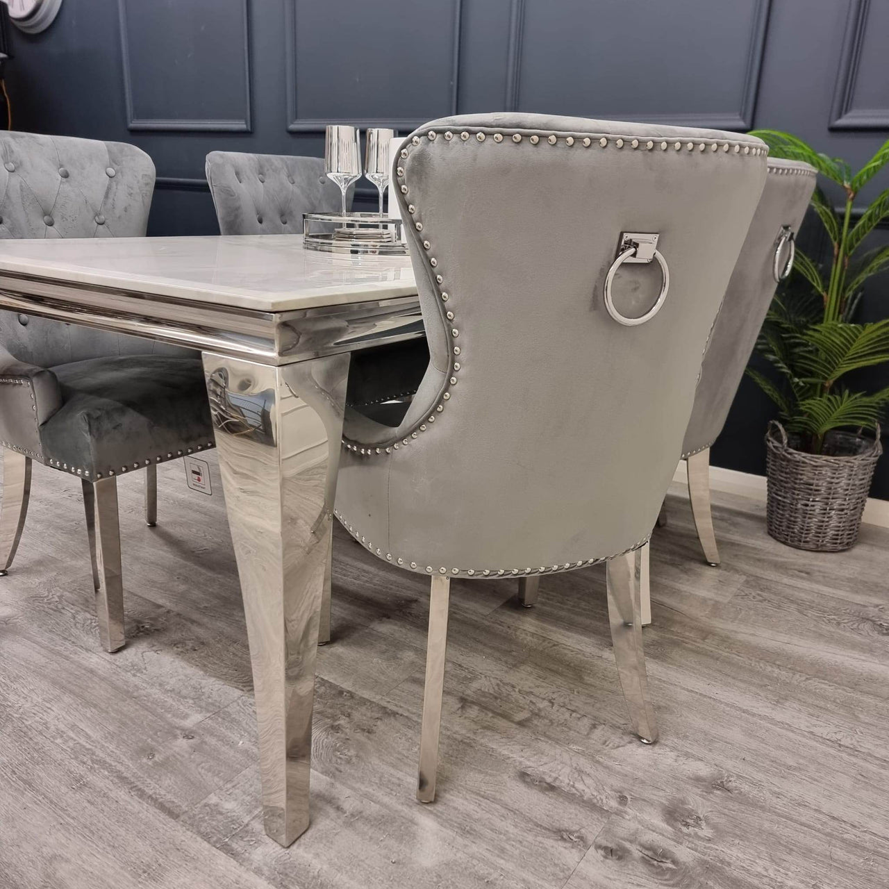 Megan Luxury Velvet Promo Chair - Stylish Chrome Ring Knocker, Available in 4 Elegant Colours - UK Luxury Furniture