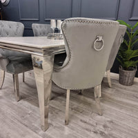 Megan Luxury Velvet Promo Chair - Stylish Chrome Ring Knocker, Available in 4 Elegant Colours - UK Luxury Furniture