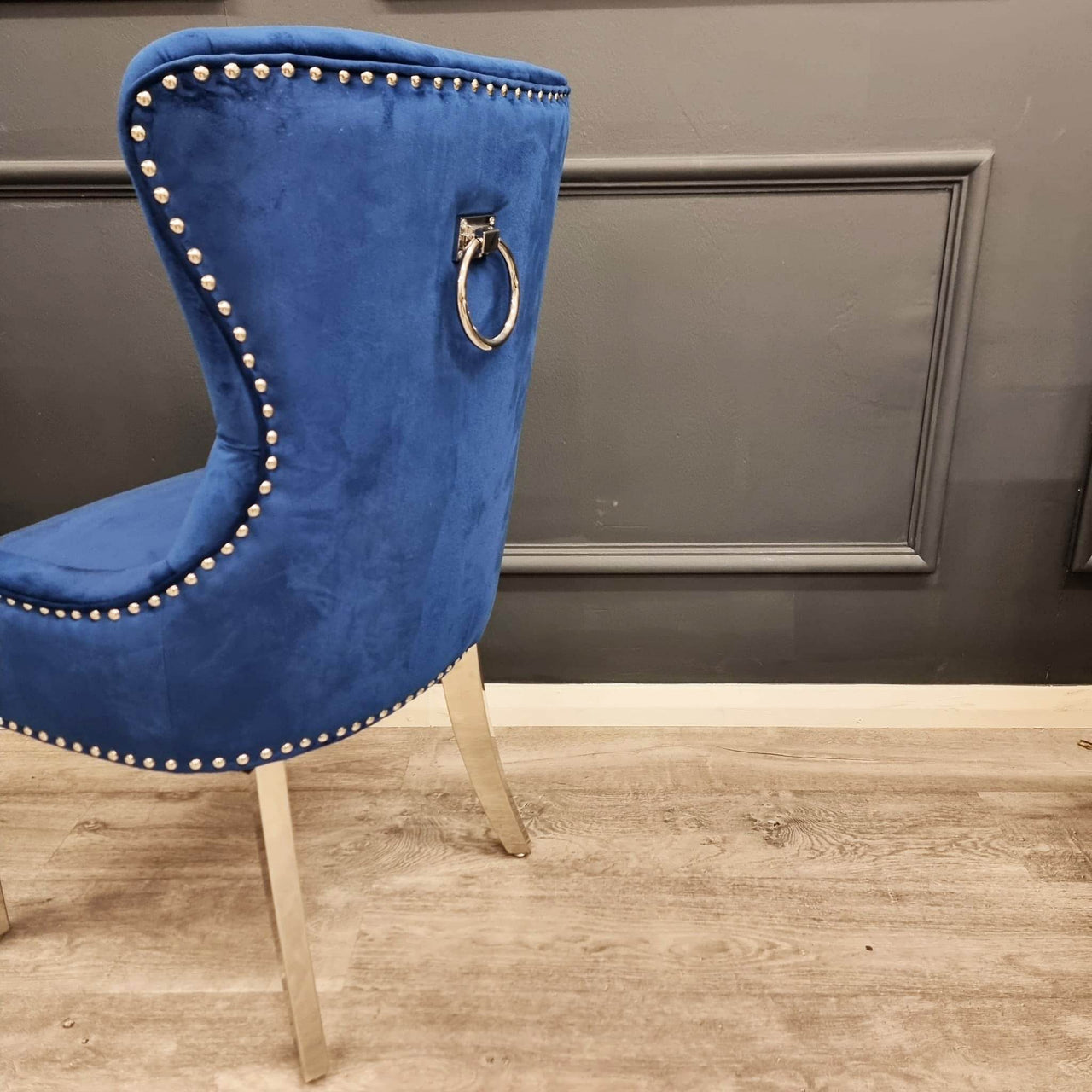 Megan Luxury Velvet Promo Chair - Stylish Chrome Ring Knocker, Available in 4 Elegant Colours - UK Luxury Furniture