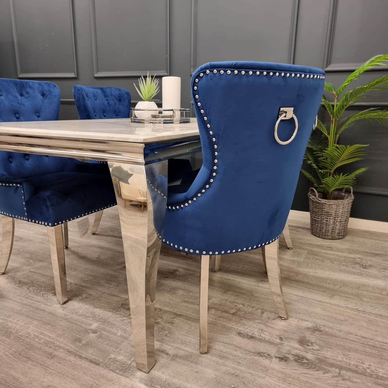 Megan Luxury Velvet Promo Chair - Stylish Chrome Ring Knocker, Available in 4 Elegant Colours - UK Luxury Furniture
