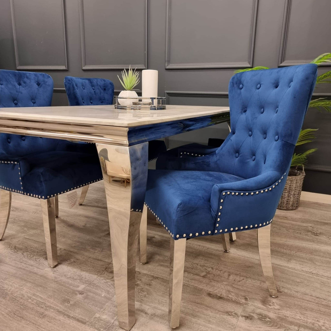 Megan Luxury Velvet Promo Chair - Stylish Chrome Ring Knocker, Available in 4 Elegant Colours - UK Luxury Furniture