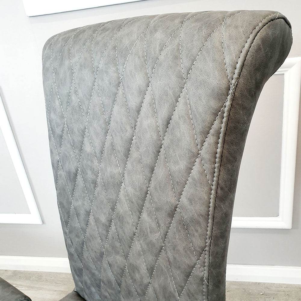Nicole Luxury Dining Chair - High Scroll Back, Chrome Legs, Leather & Velvet Options - UK Luxury Furniture