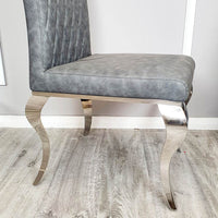 Nicole Luxury Dining Chair - High Scroll Back, Chrome Legs, Leather & Velvet Options - UK Luxury Furniture