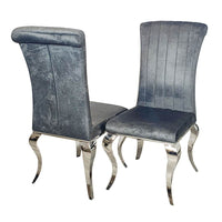 Nicole Luxury Dining Chair - High Scroll Back, Chrome Legs, Leather & Velvet Options - UK Luxury Furniture