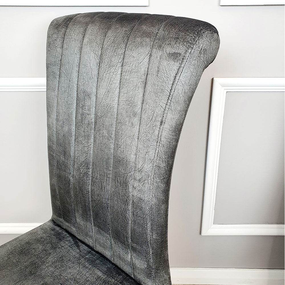 Nicole Luxury Dining Chair - High Scroll Back, Chrome Legs, Leather & Velvet Options - UK Luxury Furniture