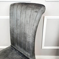 Nicole Luxury Dining Chair - High Scroll Back, Chrome Legs, Leather & Velvet Options - UK Luxury Furniture