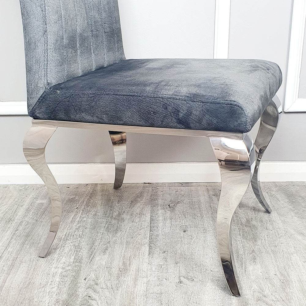 Nicole Luxury Dining Chair - High Scroll Back, Chrome Legs, Leather & Velvet Options - UK Luxury Furniture