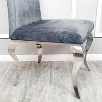 Nicole Luxury Dining Chair - High Scroll Back, Chrome Legs, Leather & Velvet Options - UK Luxury Furniture