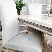 Nicole Luxury Dining Chair - High Scroll Back, Chrome Legs, Leather & Velvet Options - UK Luxury Furniture