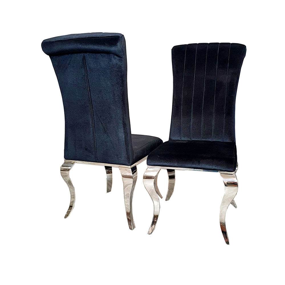 Nicole Luxury Dining Chair - High Scroll Back, Chrome Legs, Leather & Velvet Options - UK Luxury Furniture