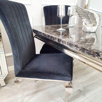 Nicole Luxury Dining Chair - High Scroll Back, Chrome Legs, Leather & Velvet Options - UK Luxury Furniture