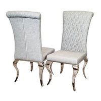 Nicole Luxury Dining Chair - High Scroll Back, Chrome Legs, Leather & Velvet Options - UK Luxury Furniture