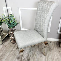 Nicole Luxury Dining Chair - High Scroll Back, Chrome Legs, Leather & Velvet Options - UK Luxury Furniture