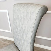 Nicole Luxury Dining Chair - High Scroll Back, Chrome Legs, Leather & Velvet Options - UK Luxury Furniture
