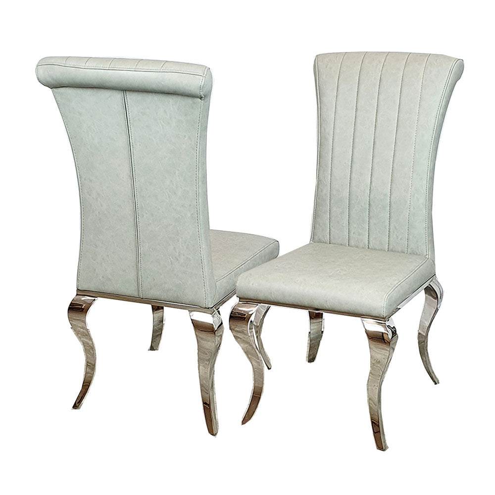 Nicole Luxury Dining Chair - High Scroll Back, Chrome Legs, Leather & Velvet Options - UK Luxury Furniture