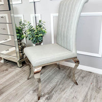 Nicole Luxury Dining Chair - High Scroll Back, Chrome Legs, Leather & Velvet Options - UK Luxury Furniture