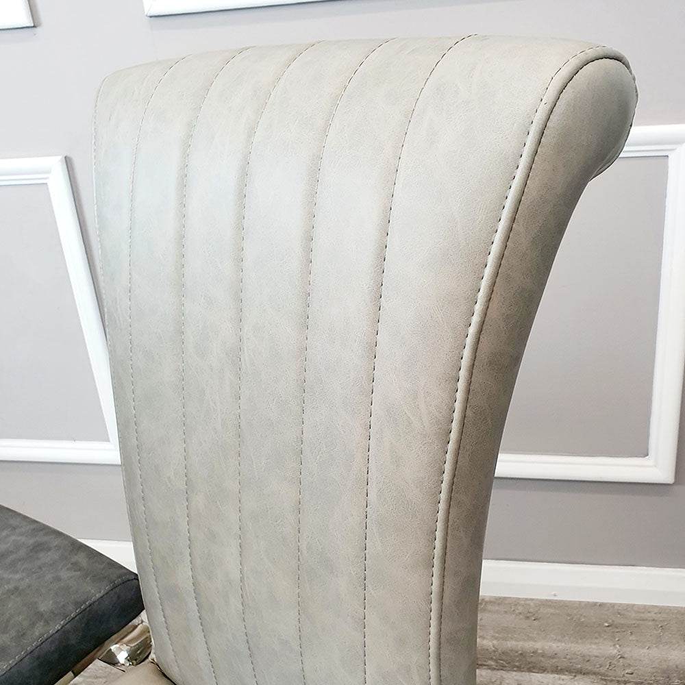 Nicole Luxury Dining Chair - High Scroll Back, Chrome Legs, Leather & Velvet Options - UK Luxury Furniture