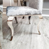 Nicole Luxury Dining Chair - High Scroll Back, Chrome Legs, Leather & Velvet Options - UK Luxury Furniture