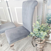 Nicole Luxury Dining Chair - High Scroll Back, Chrome Legs, Leather & Velvet Options - UK Luxury Furniture